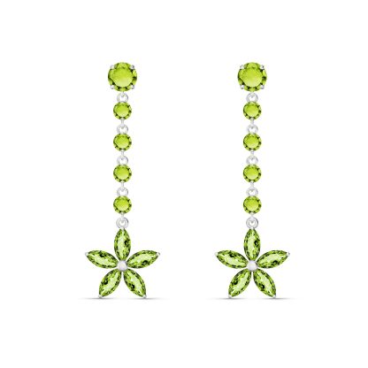 Peridot Florence Daisy Drop Earrings in 9ct White Gold