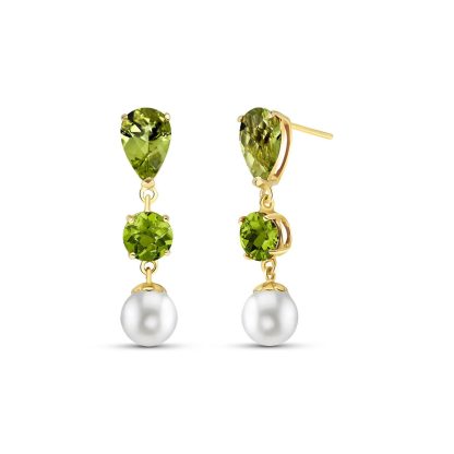 Peridot & Pearl Marci Trio Drop Earrings in 9ct Gold