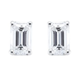 Platinum 0.50ct Diamond Emerald Stud Earrings