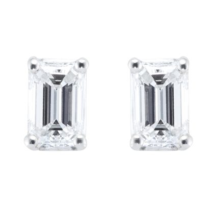 Platinum 0.50ct Diamond Emerald Stud Earrings