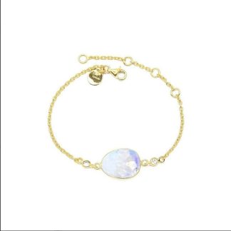 Rainbow Moonstone Bracelet/18k yellow Gold Vermeil & White Topaz