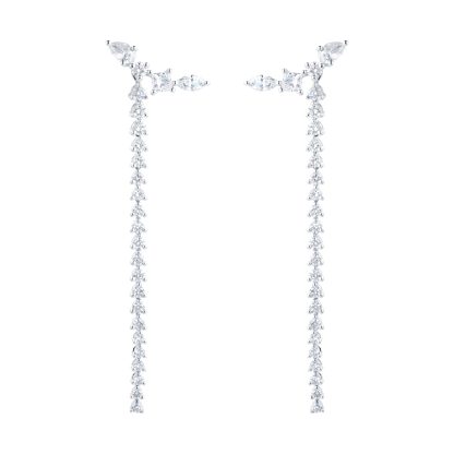 Riveret 18ct White Gold 1.50cttw Mixed Cut Diamond Climber Drop Earrings