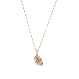 Rose Gold Coloured Sterling Silver Cubic Zirconia Leaf Pendant Necklace