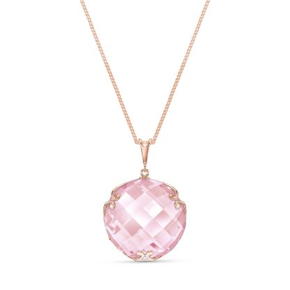 Rose Quartz Beatrix Round Chequer Pendant Necklace in 9ct Rose Gold