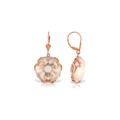 Rose Quartz Maeve Ornate Chequer Drop Earrings in 9ct Rose Gold