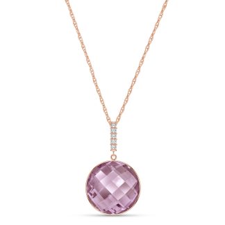 Rose Quartz & Diamond Blythe Embellished Pendant Necklace in 9ct Rose Gold