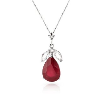 Ruby & White Topaz Milan Petal Drop Pendant Necklace in 9ct White Gold