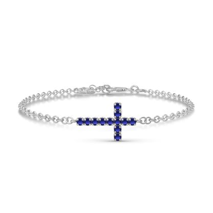 Sapphire Minerva Contemporary Cross Bracelet in 9ct White Gold