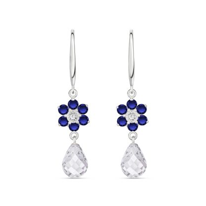 Sapphire, White Topaz & Diamond Clara Daisy Drop Earrings in 9ct White Gold