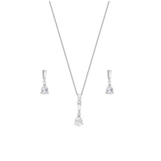 Silver Cubic Zirconia Pear Pendant & Drop Earrings Set