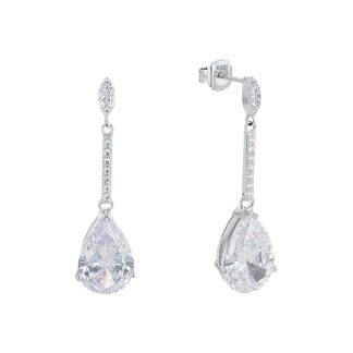 Silver Cubic Zirconia Pear Shaped Drop Earrings