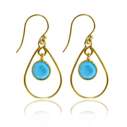 Single Teardrop Hoop Earrings/18K Yellow Gold & Turquoise