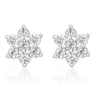 Snowflake Stud Earrings/18K White Gold & Cubic Zirconia