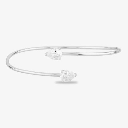 Starbright Silver Pear-Cut Cubic Zirconia Open Bangle BA699 3A