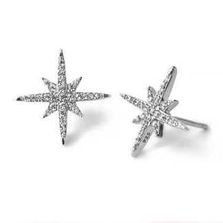 Starburst Stud Earrings/18K White Gold & Cubic Zirconia