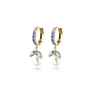 Tanzanite & Pearl Claudia Mosaic Petal Drop Huggie Earrings in 9ct Gold