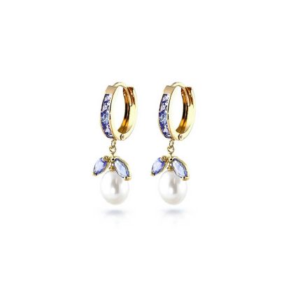 Tanzanite & Pearl Claudia Mosaic Petal Drop Huggie Earrings in 9ct Gold