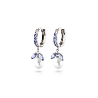 Tanzanite & Pearl Claudia Mosaic Petal Drop Huggie Earrings in 9ct White Gold