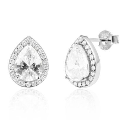 Teardrop Halo Earrings/18K White Gold & Premium Cubic Zirconia