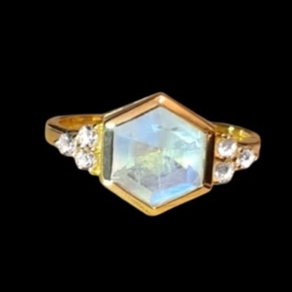 The Venus Ring/18k Yellow Gold Vermeil Rainbow Moonstone & White Topaz