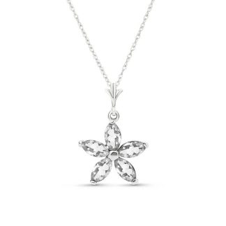 White Topaz Antonia Flower Pendant Necklace in 9ct White Gold