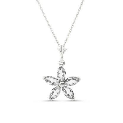 White Topaz Antonia Flower Pendant Necklace in 9ct White Gold