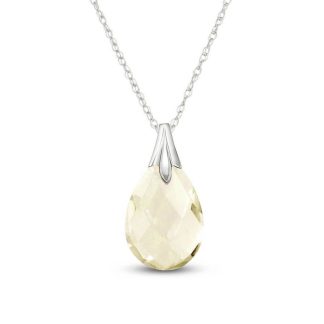 White Topaz Beau Drop Pendant Necklace in 9ct White Gold