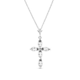 White Topaz & Diamond Evelyn Contemporary Cross Pendant Necklace in 9ct White Gold