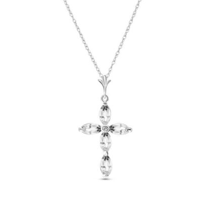 White Topaz & Diamond Evelyn Contemporary Cross Pendant Necklace in 9ct White Gold