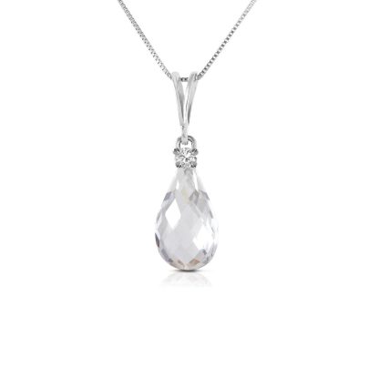 White Topaz & Diamond Leila Intricate Drop Pendant Necklace in 9ct White Gold