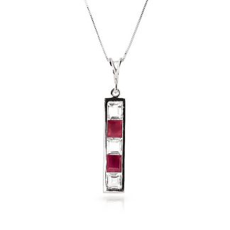 White Topaz & Ruby Hazel Vertical Bar Pendant Necklace in 9ct White Gold