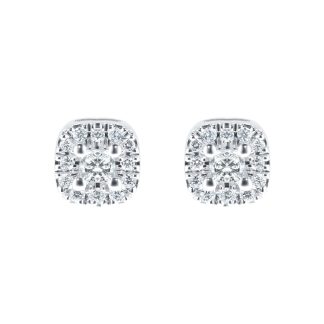 18ct White Gold 0.20ct Goldsmiths Brightest Diamond Princess Halo Stud Earrings