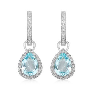 18ct White Gold 0.28ct Diamond & Blue Topaz Drop Earrings