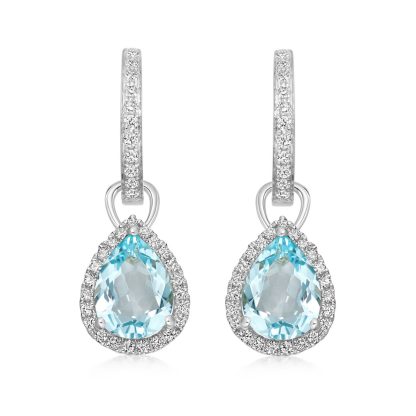 18ct White Gold 0.28ct Diamond & Blue Topaz Drop Earrings