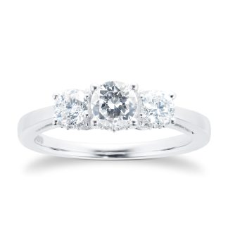 18ct White Gold 1.00 Carat Three Stone 88 Facet Diamond Ring - Ring Size J