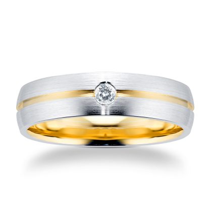 18ct White & Yellow Gold Gents 6mm 0.10cttw Diamond Band - Ring Size S