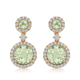 18ct Yellow Gold 0.36ct Diamond & Green Amethyst Earrings