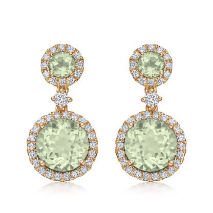 18ct Yellow Gold 0.36ct Diamond & Green Amethyst Earrings