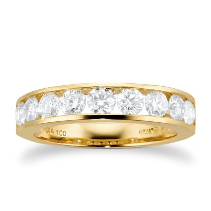 18ct Yellow Gold 1.00ct Diamond Channel Set Half Eternity Ring - Ring Size J