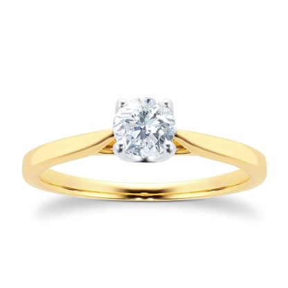 18ct Yellow Gold Brilliant Cut 0.40 Carat 88 Facet Diamond Ring - Ring Size H