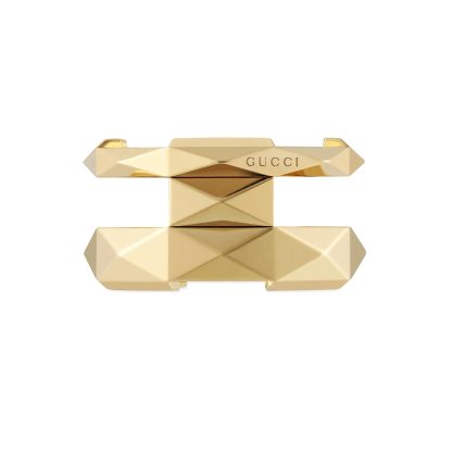 18ct Yellow Gold Gucci Link to Love Studded Double Ring - Ring Size N