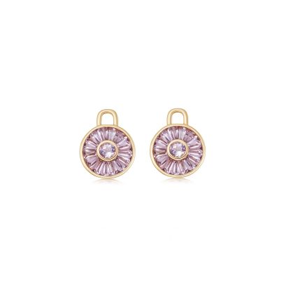 18ct Yellow Gold Lavender Amethyst Round Mosaic Detachable Drops