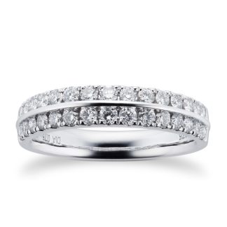 9ct White Gold 0.75cttw Multi Row Diamond Ring - Ring Size J