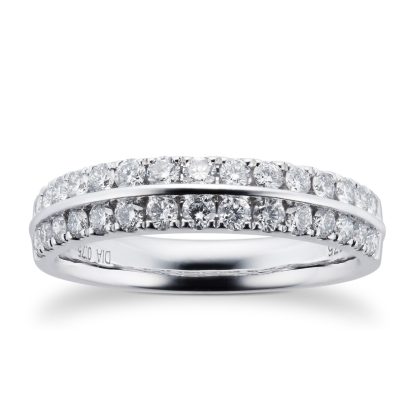 9ct White Gold 0.75cttw Multi Row Diamond Ring - Ring Size J