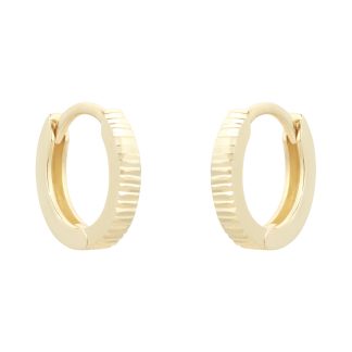 9ct Yellow Gold Diamond Cut Huggie Hoop Earrings