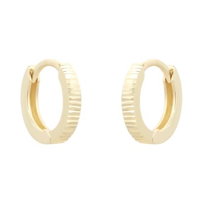 9ct Yellow Gold Diamond Cut Huggie Hoop Earrings