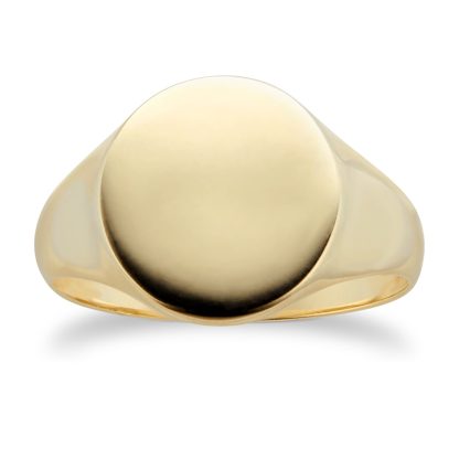 9ct Yellow Gold Large Round Signet Ring - Ring Size R