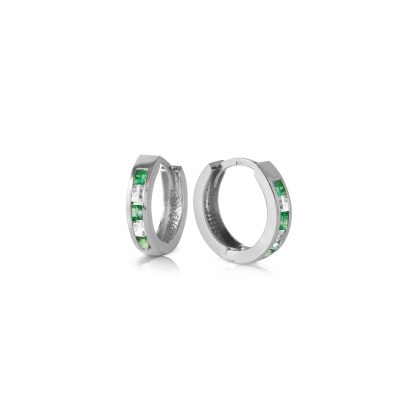 Emerald & White Topaz Annalise Mosaic Huggie Earrings in 9ct White Gold