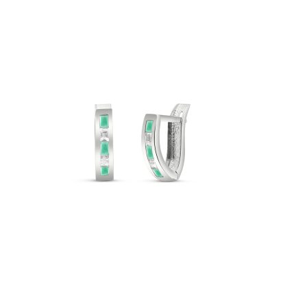 Emerald & White Topaz Farrah Mosaic Huggie Earrings in 9ct White Gold