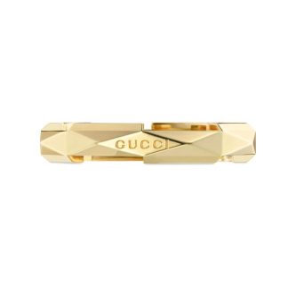 Gucci Link to Love 18ct Yellow Gold 4mm Studded Ring - Ring Size J